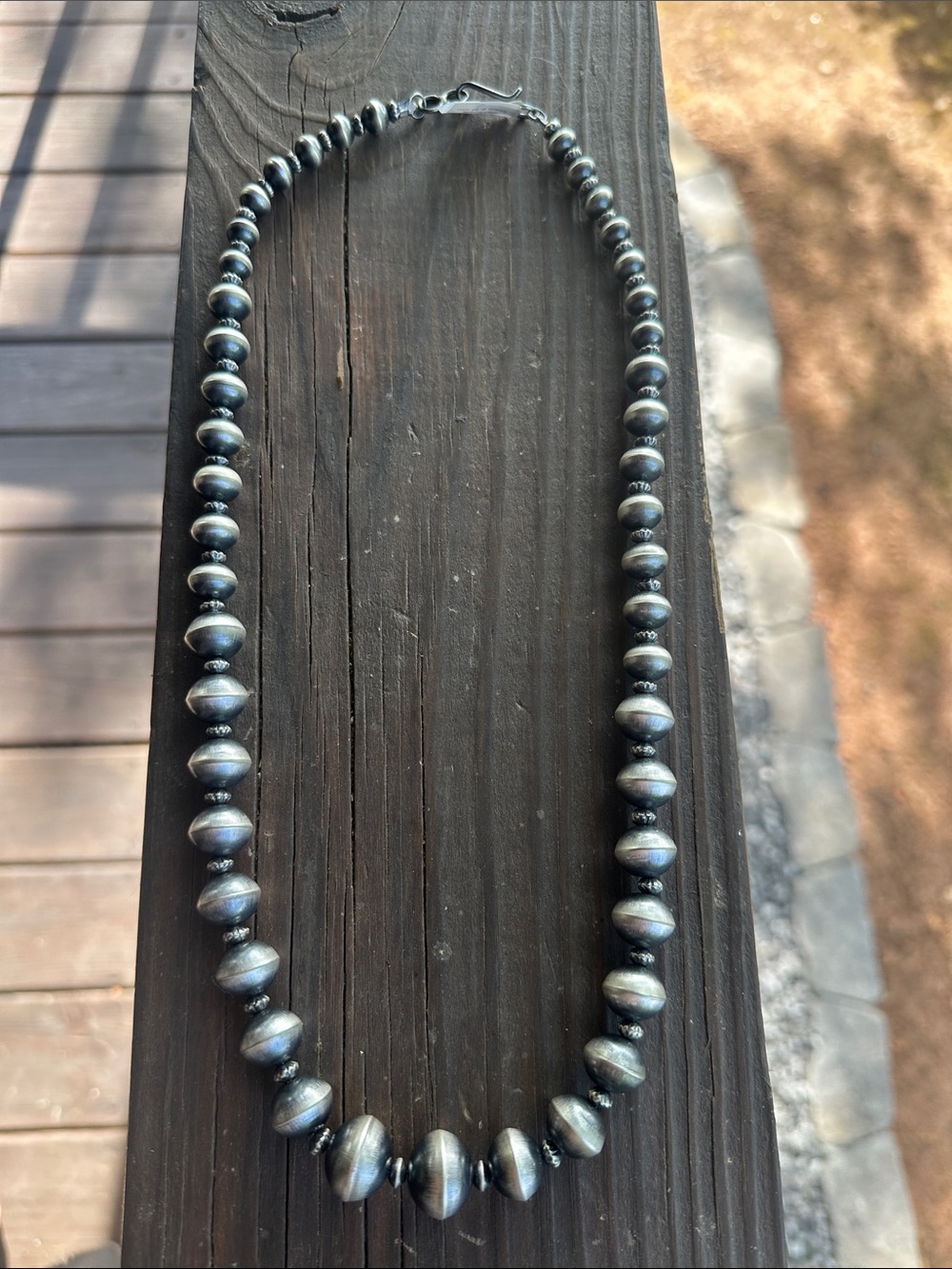 Navajo Tonisha Haley Handmade Graduated Sterling Silver Pearl Necklace 9-16mm